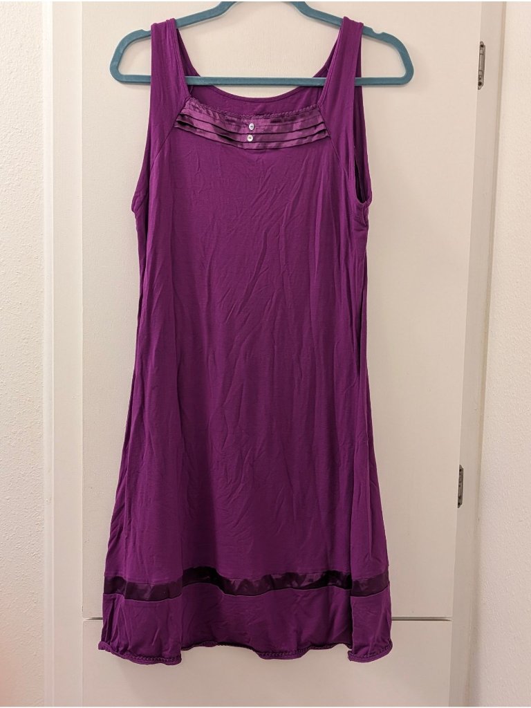Vanity Fair Purple Sleeveless House Dress With Satin Trim & Button Details Women